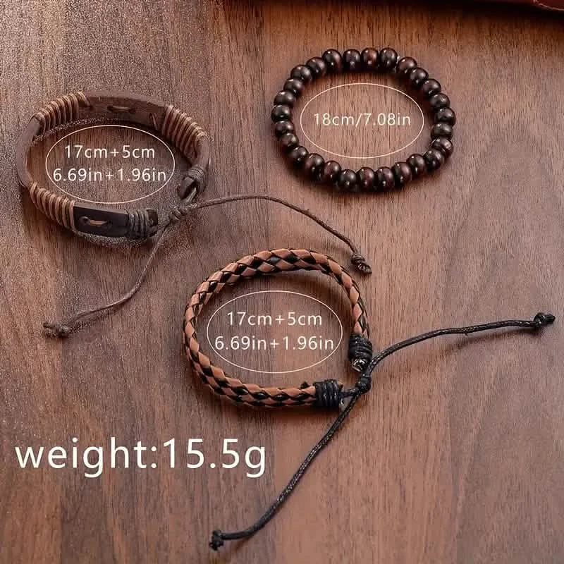 4-Pieces: Men's Fashion Brown Faux Leather Quartz Watch & Bracelet Set Men's Shoes & Accessories - DailySale