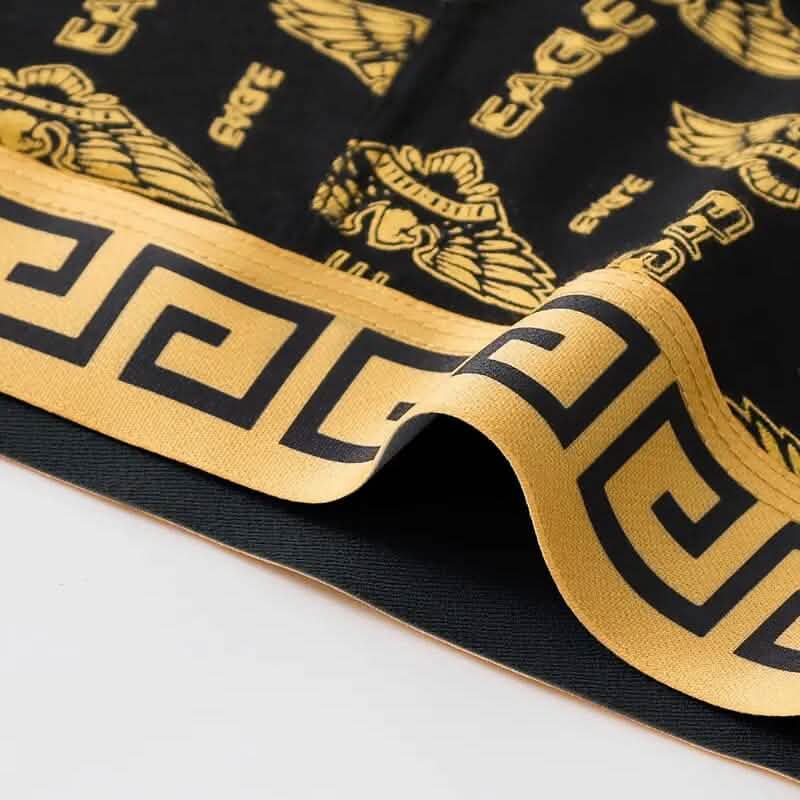 4-Pieces: Men's Luxury Black Golden Print Mid-Waist Boxer Brief Men's Bottoms - DailySale