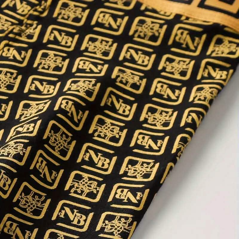 4-Pieces: Men's Luxury Black Golden Print Mid-Waist Boxer Brief Men's Bottoms - DailySale