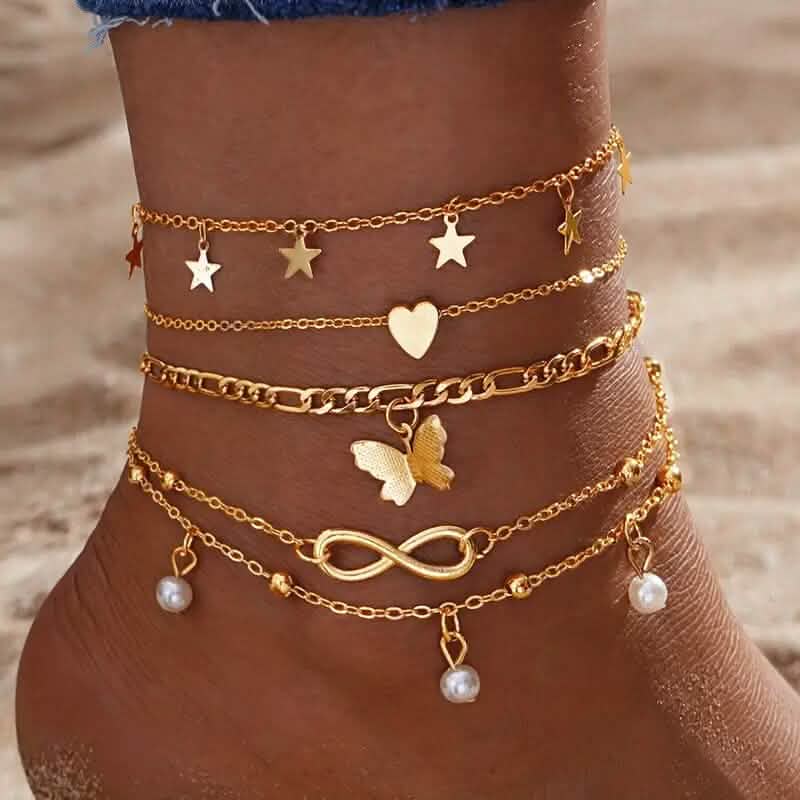 4-Pieces: Stackable Thin Chain Anklet Set Bracelets - DailySale