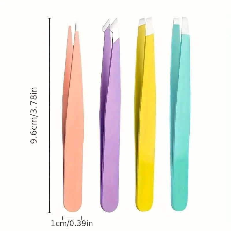 4-Pieces: Tweezers For Eyebrows, Straight, Slant, Angled and Pointy Tip Beauty & Personal Care - DailySale