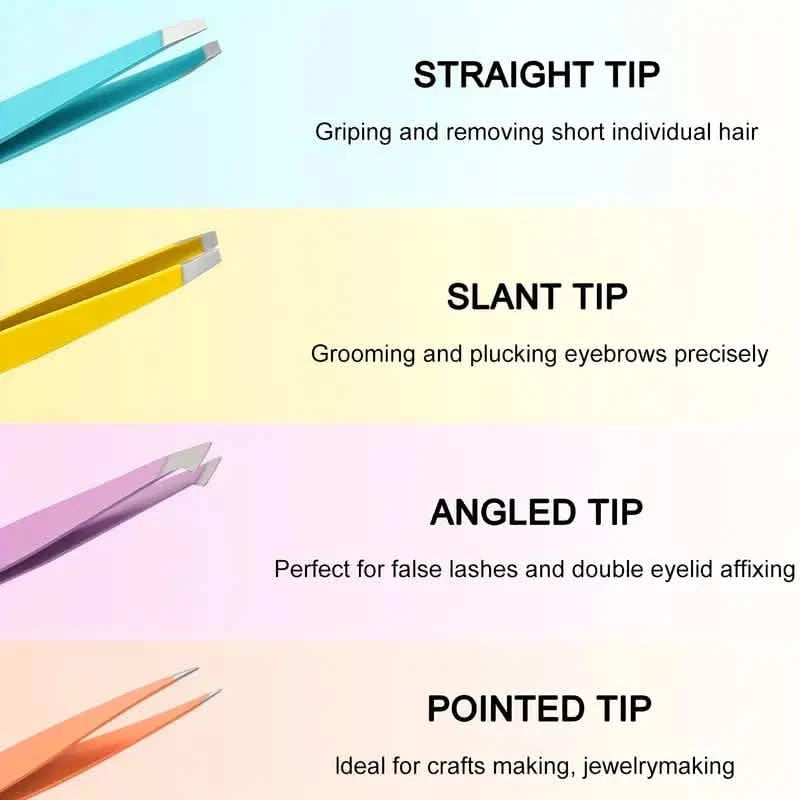 4-Pieces: Tweezers For Eyebrows, Straight, Slant, Angled and Pointy Tip Beauty & Personal Care - DailySale