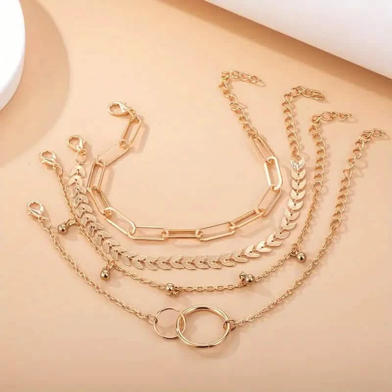 4-Pieces: Vintage Leaf Pendant Hand Chain Bracelet Set For Women Bracelets - DailySale