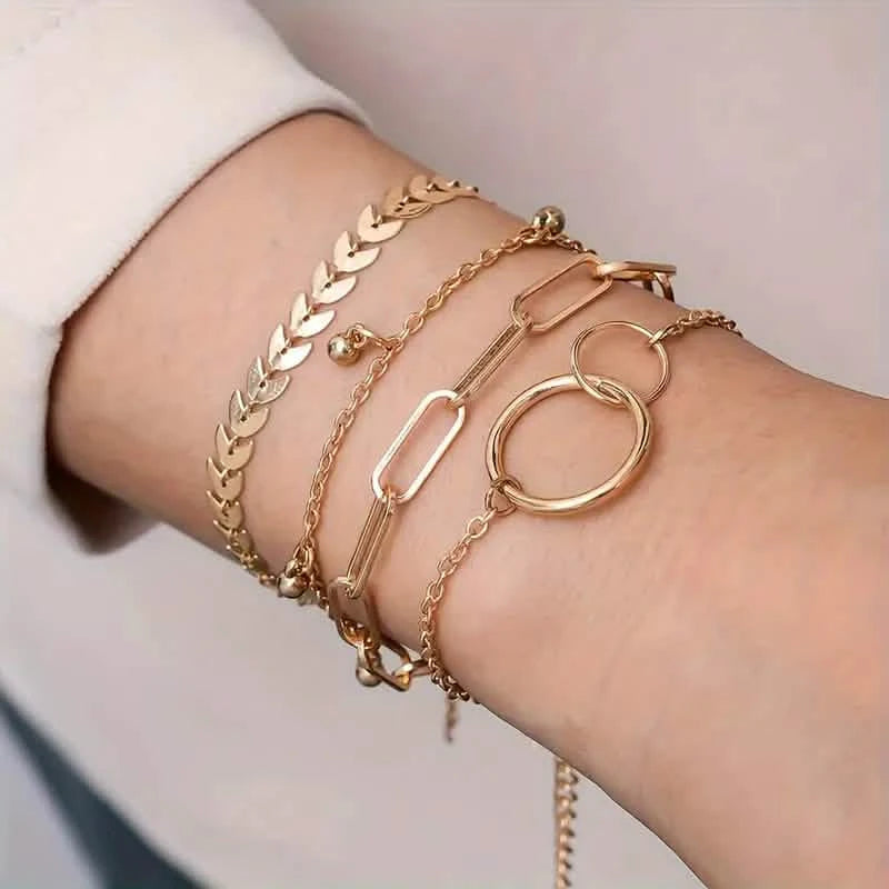 4-Pieces: Vintage Leaf Pendant Hand Chain Bracelet Set For Women Bracelets - DailySale