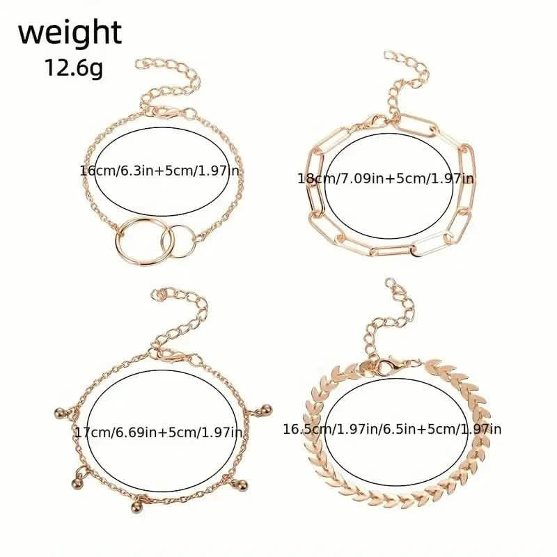 4-Pieces: Vintage Leaf Pendant Hand Chain Bracelet Set For Women Bracelets - DailySale