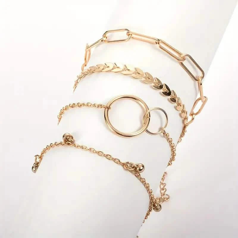 4-Pieces: Vintage Leaf Pendant Hand Chain Bracelet Set For Women Bracelets - DailySale