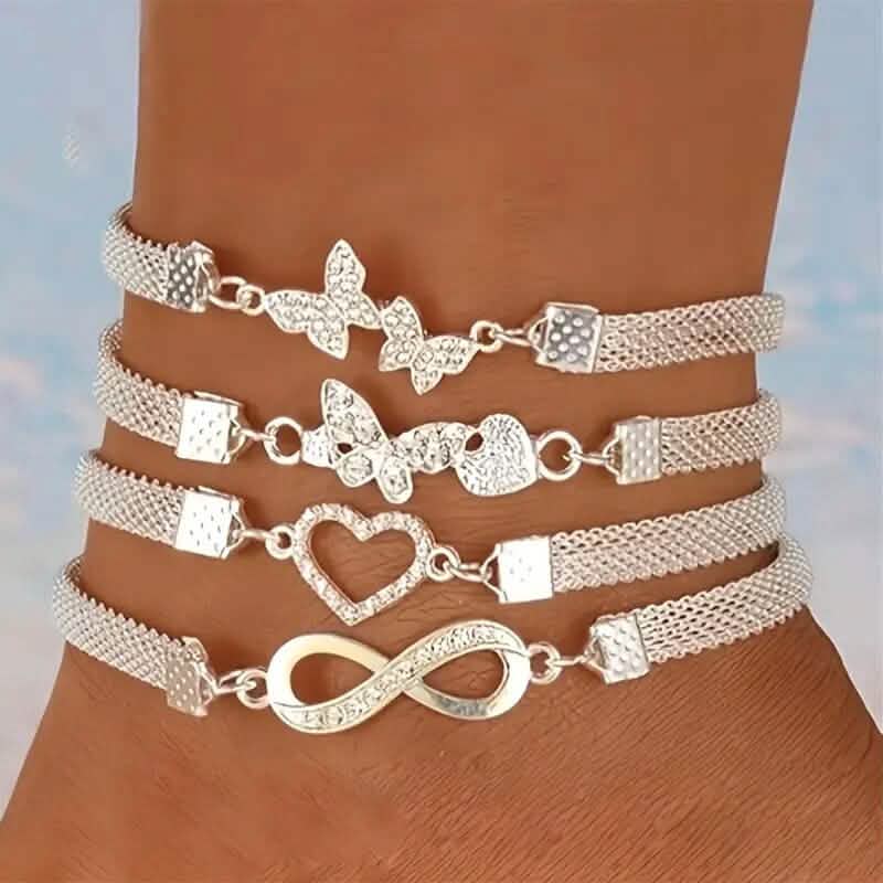 4-Pieces: Wide Edge Chain Anklets Set Bracelets - DailySale