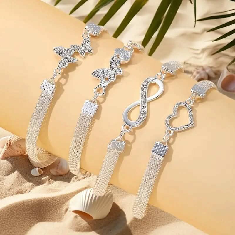 4-Pieces: Wide Edge Chain Anklets Set Bracelets - DailySale