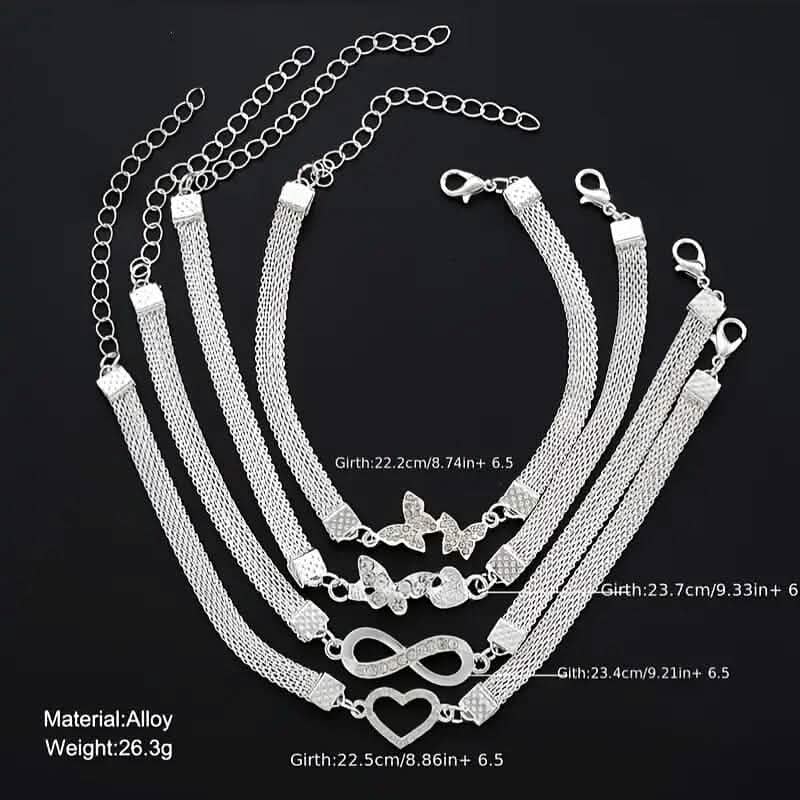 4-Pieces: Wide Edge Chain Anklets Set Bracelets - DailySale