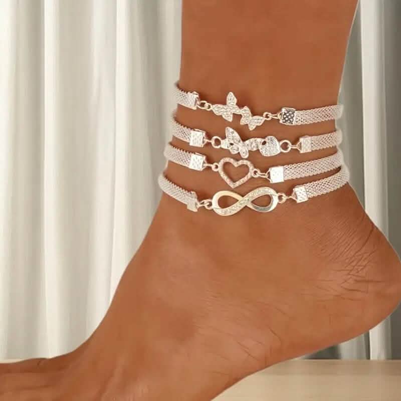 4-Pieces: Wide Edge Chain Anklets Set Bracelets - DailySale