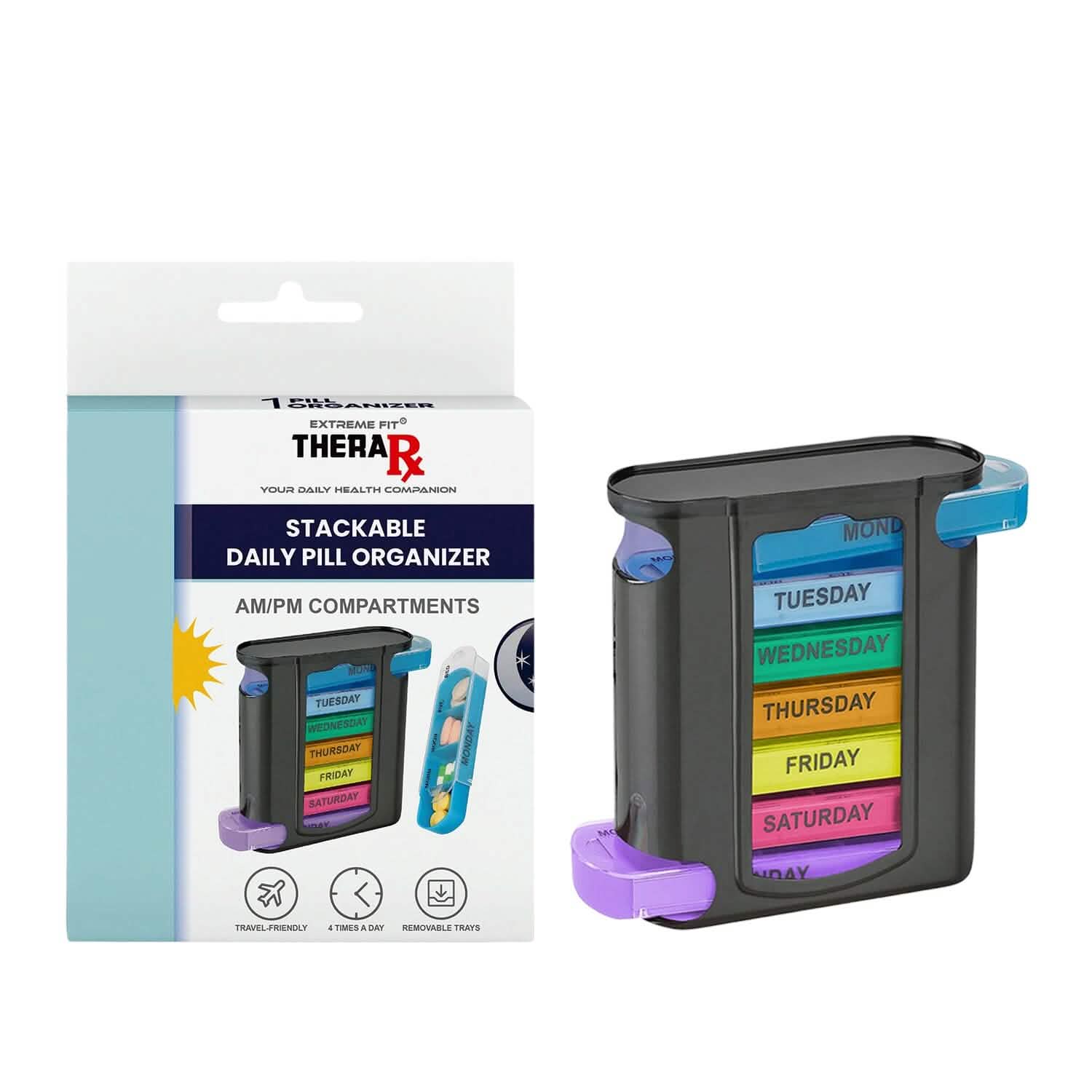 4 Times A Day, Black 7 Day Stackable Daily Pill And Medicine Organizer Wellness - DailySale