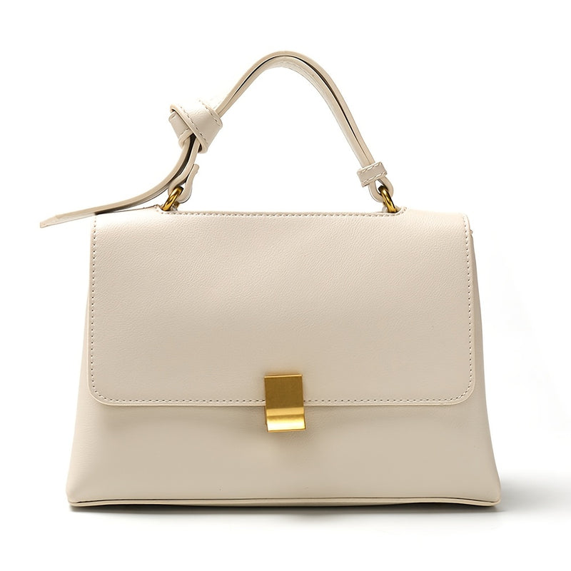 Cream top handle flap handbag with gold clasp