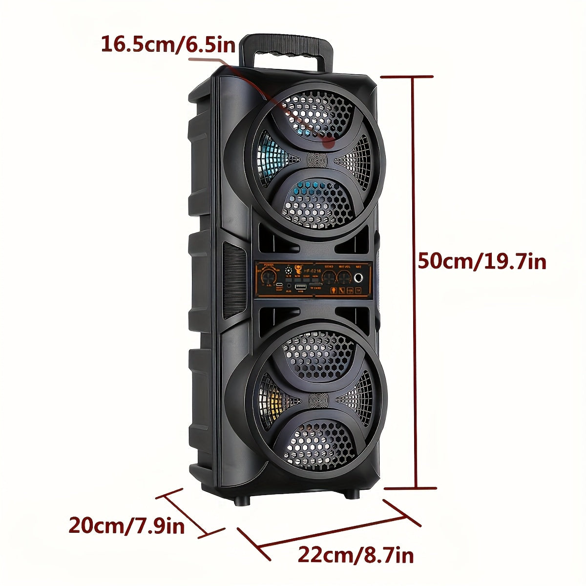 Portable Bluetooth Speaker with Subwoofer Bass, Dual 6.5" LED Woofers and Microphone