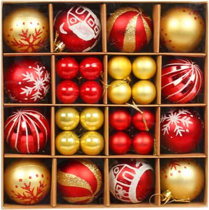 44-Piece Set: Christmas Decoration Colorful Ball Gift Box Set Holiday Decor & Apparel Red/Gold - DailySale