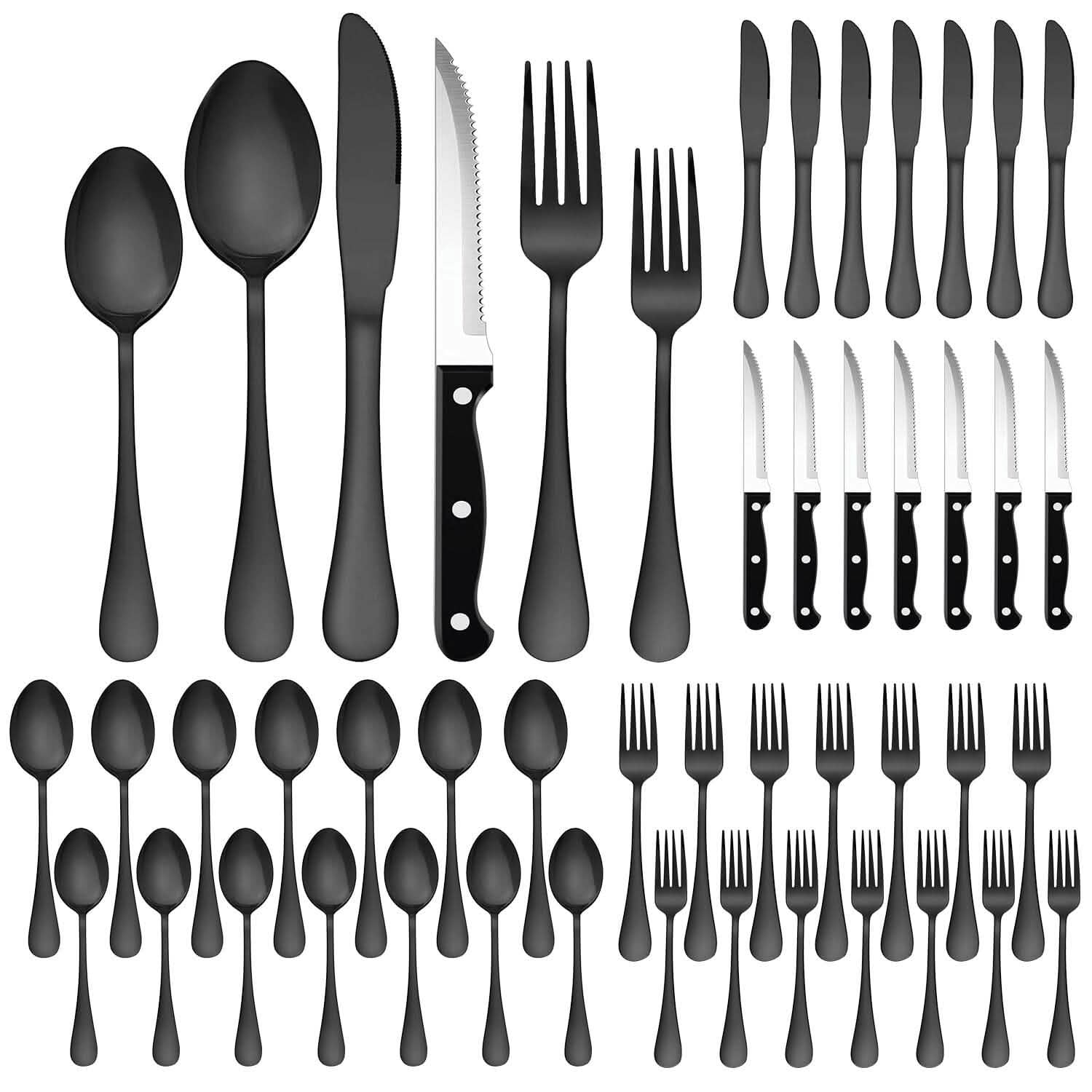 48-Piece: Stainless Steel Silverware Cutlery Set Wine & Dining Black - DailySale