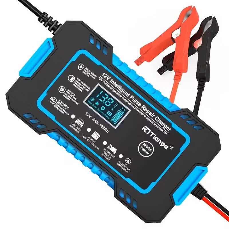 12V Intelligent Pulse Repair Smart Battery Charger with LCD Display