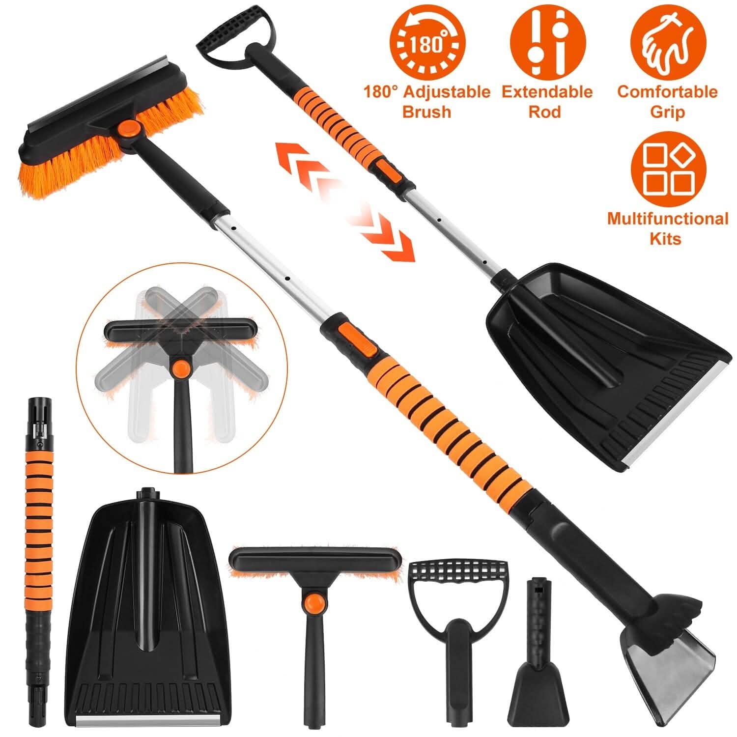 5-in-1 Detachable 180° Adjustable Ice Scraper Snow Shovel Sports & Outdoors - DailySale