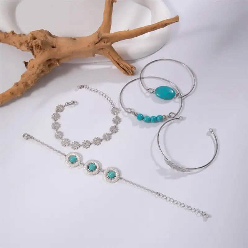 5-Piece Set: Retro Turquoise Inlaid Bracelet Bracelets - DailySale
