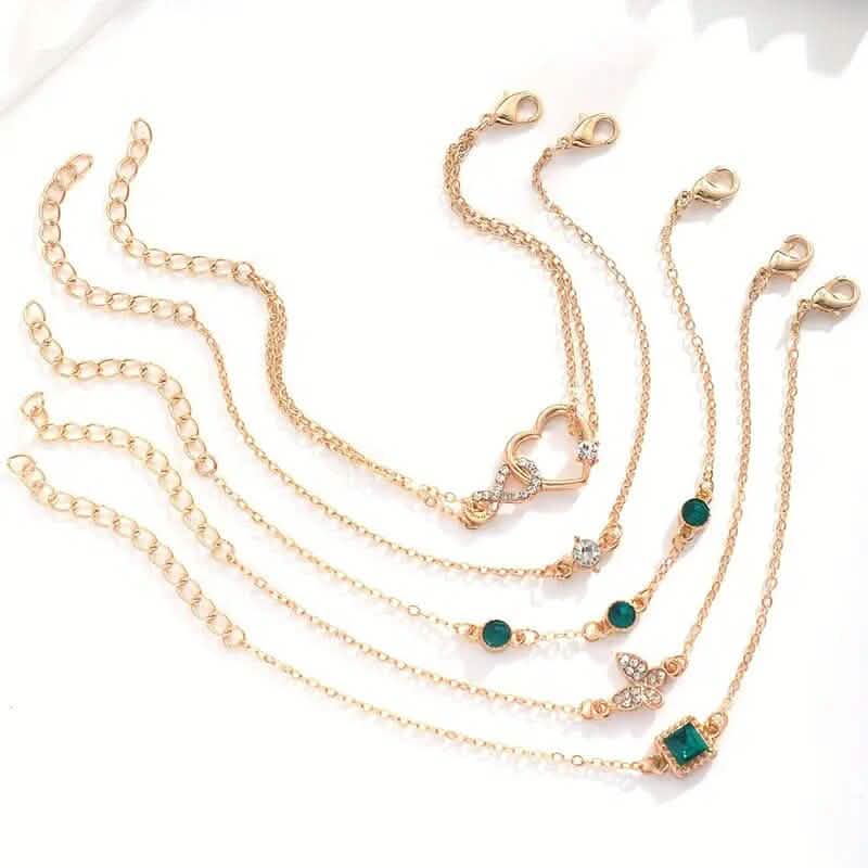 5-Pieces: Love Full Throw Diamond Shining Infinite Symbol Geometry Green Rhinestone Bracelet Set Bracelets - DailySale