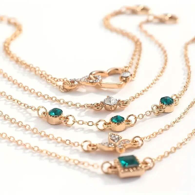 5-Pieces: Love Full Throw Diamond Shining Infinite Symbol Geometry Green Rhinestone Bracelet Set Bracelets - DailySale