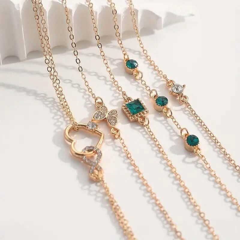 5-Pieces: Love Full Throw Diamond Shining Infinite Symbol Geometry Green Rhinestone Bracelet Set Bracelets - DailySale