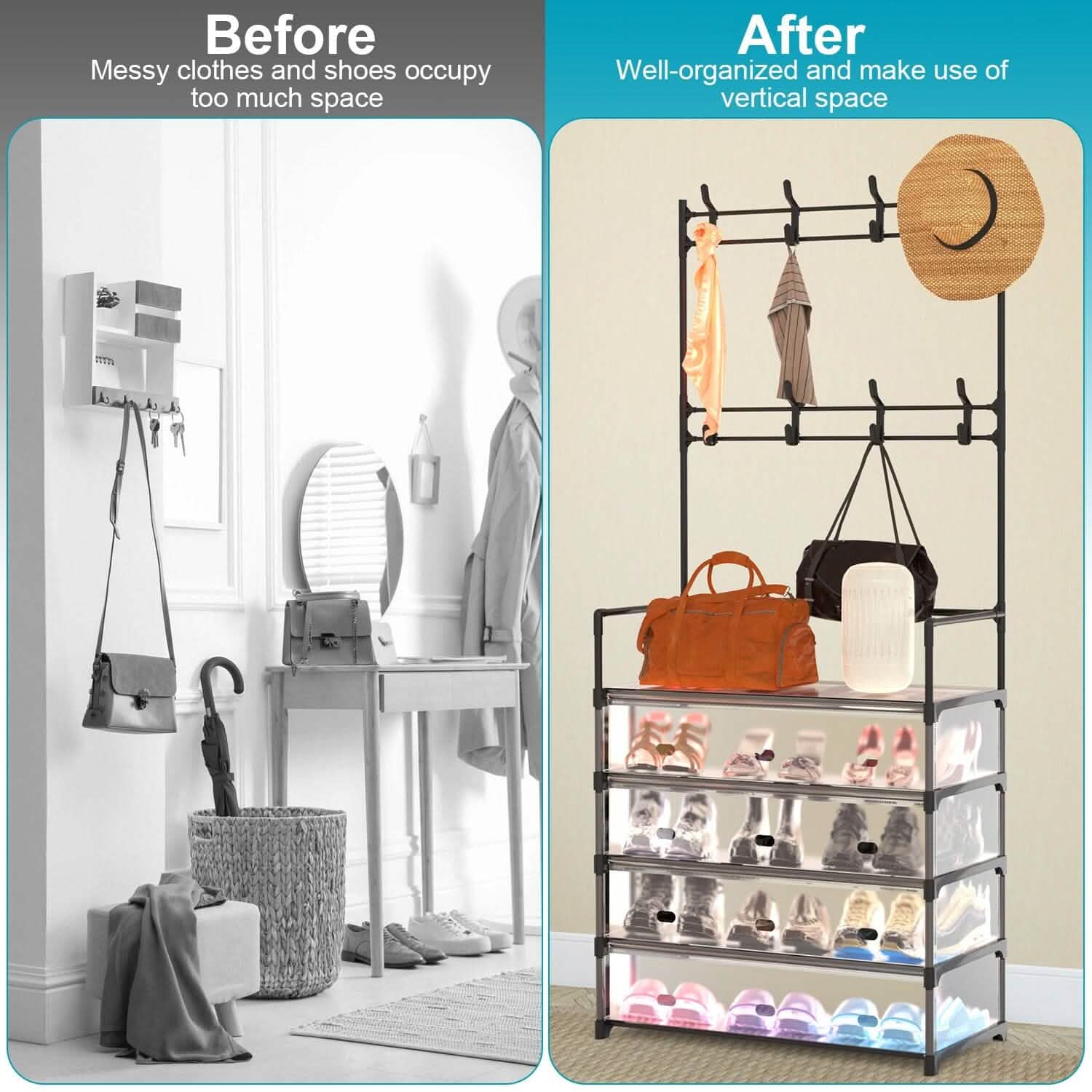 5-Tier Dustproof Entryway Hall Tree Coat and Shoe Rack Closet & Storage - DailySale