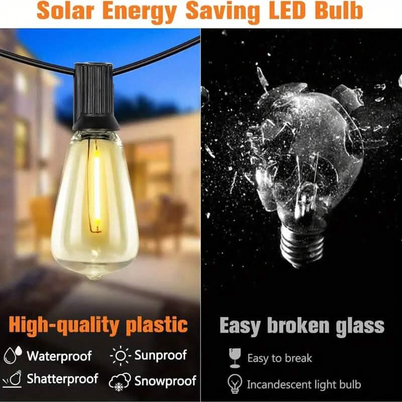 50 Ft. Solar String Outdoor Lights with Remote ST38 Vintage Edison Bulbs Outdoor Lighting - DailySale