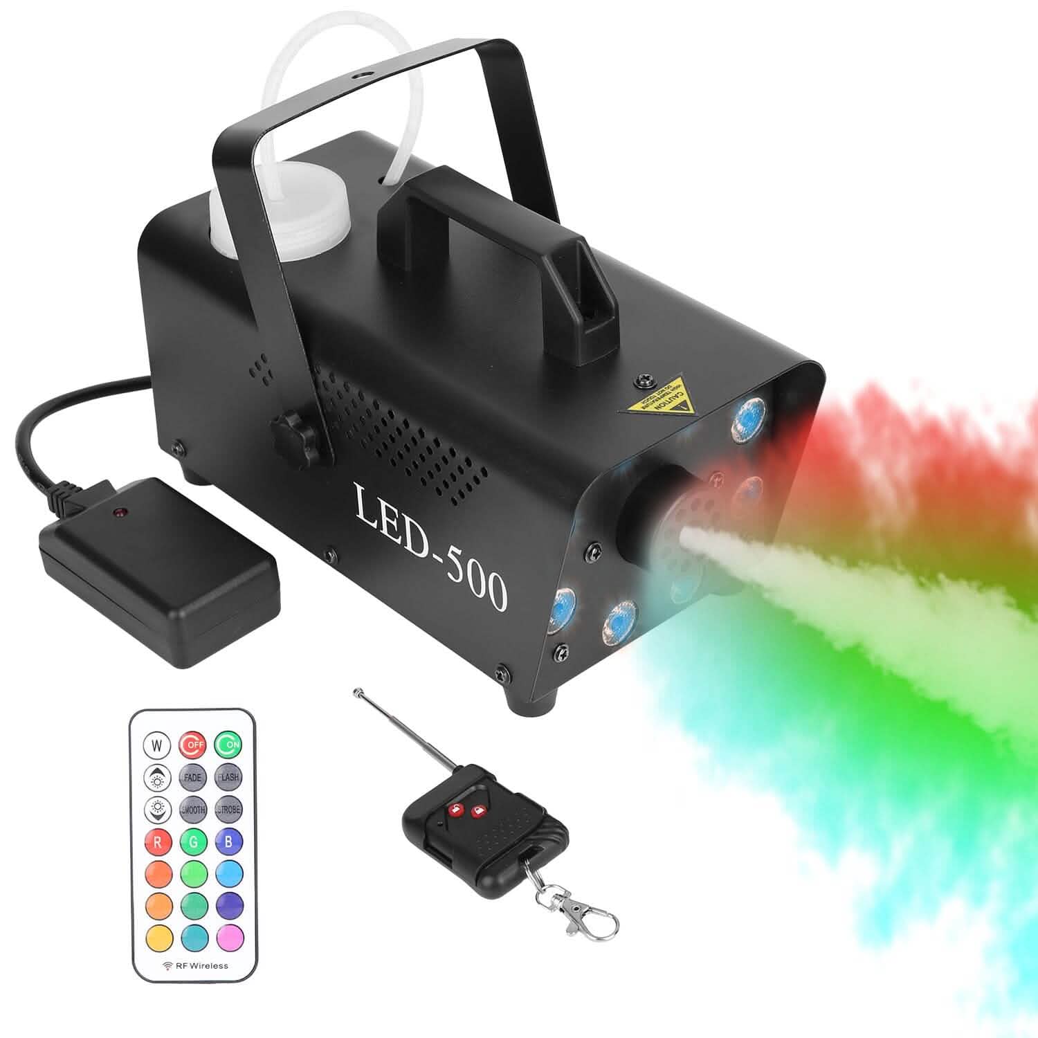500W Fog Machine 2000CFM Colorful Smoke Machine with 8-Pieces LEDs 5 Lighting Effects 3-Level Brightness Holiday Decor & Apparel - DailySale