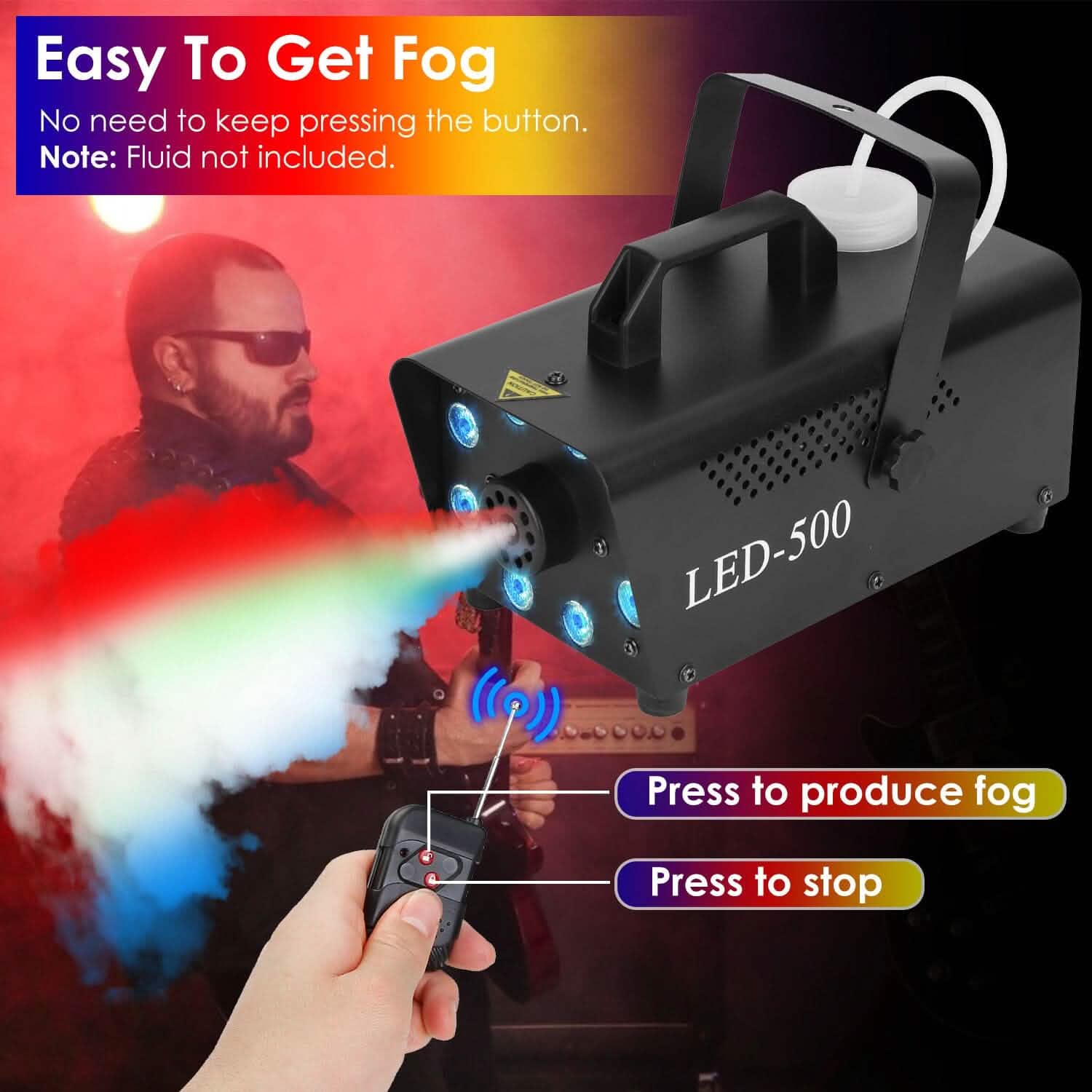 500W Fog Machine 2000CFM Colorful Smoke Machine with 8-Pieces LEDs 5 Lighting Effects 3-Level Brightness Holiday Decor & Apparel - DailySale