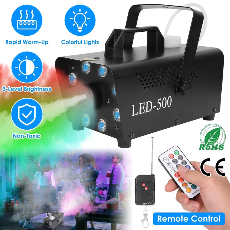 500W Fog Machine 2000CFM Colorful Smoke Machine with 8-Pieces LEDs 5 Lighting Effects 3-Level Brightness Holiday Decor & Apparel - DailySale