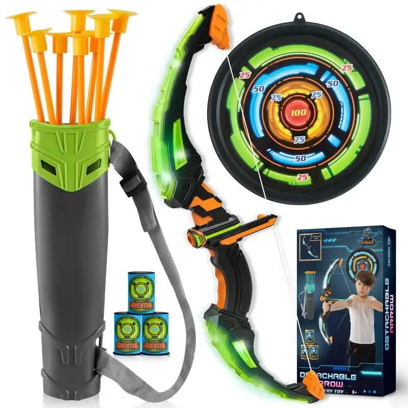 LED Bow & Arrow Toy Set for Kids | Light-Up Archery Play Kit with Suction Cup Arrows (Blue/Green)