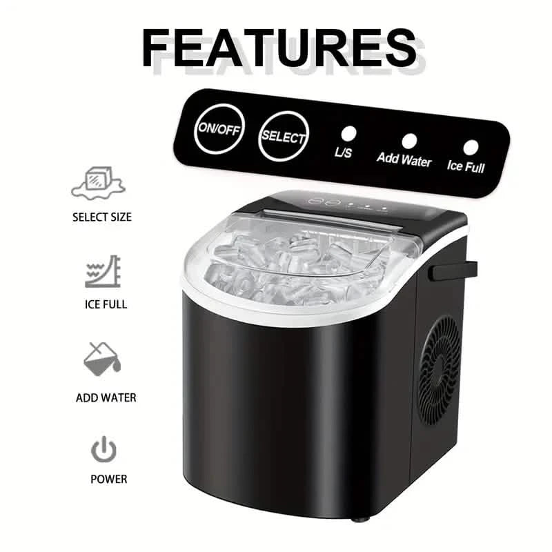 Countertop Portable Ice Maker – 26lb/24h, 9 Cubes/6min, Black