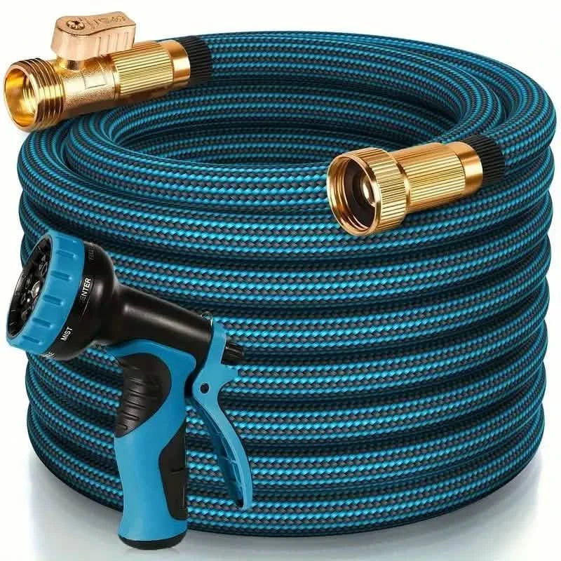 Heavy-Duty Garden Hose – 25Ft Leakproof Blue Rubber with Brass Connectors & Spray Nozzle