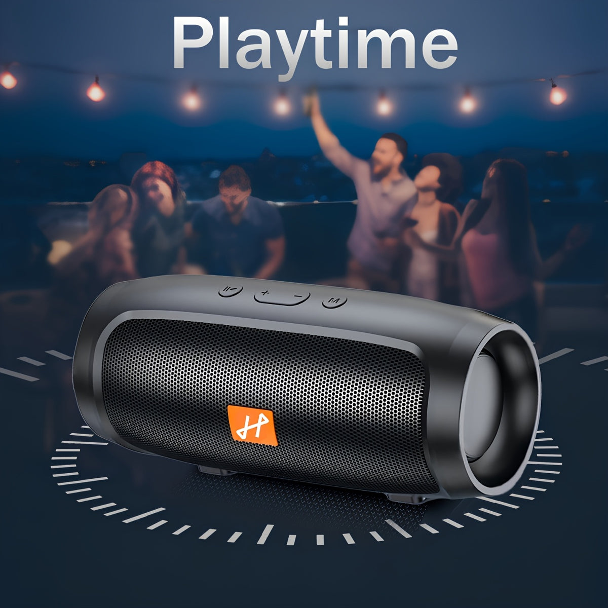 The speaker in front of a crowd at a party