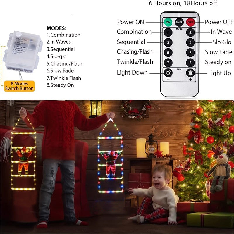 Climbing Santa LED Ladder Lights - 1m Festive Holiday Decoration for Indoor & Outdoor Use, 8 Lighting Modes, Remote Controlled