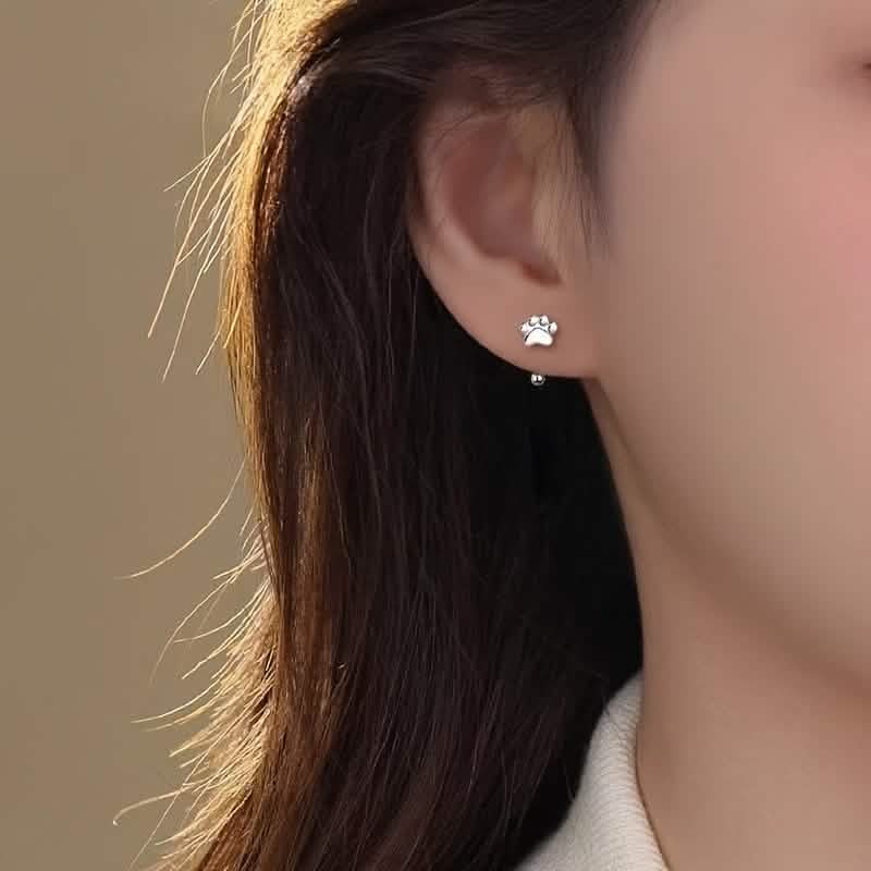 Sterling Silver Cat Paw Earrings – Screw-Back Studs, Elegant & Simple