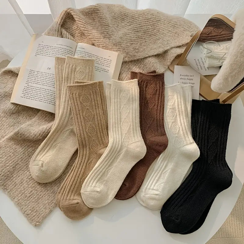 6-Pairs: Thick & Warm Cream Color Sock