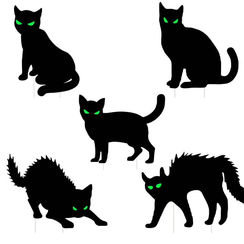 6-Pieces: Glow in the Dark Halloween Yard Sign Decorations with 12 Stakes Holiday Decor & Apparel Cat - DailySale