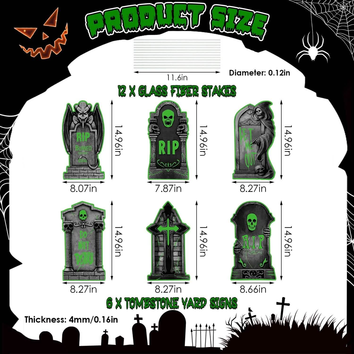 6-Pieces: Glow in the Dark Halloween Yard Sign Decorations with 12 Stakes Holiday Decor & Apparel - DailySale