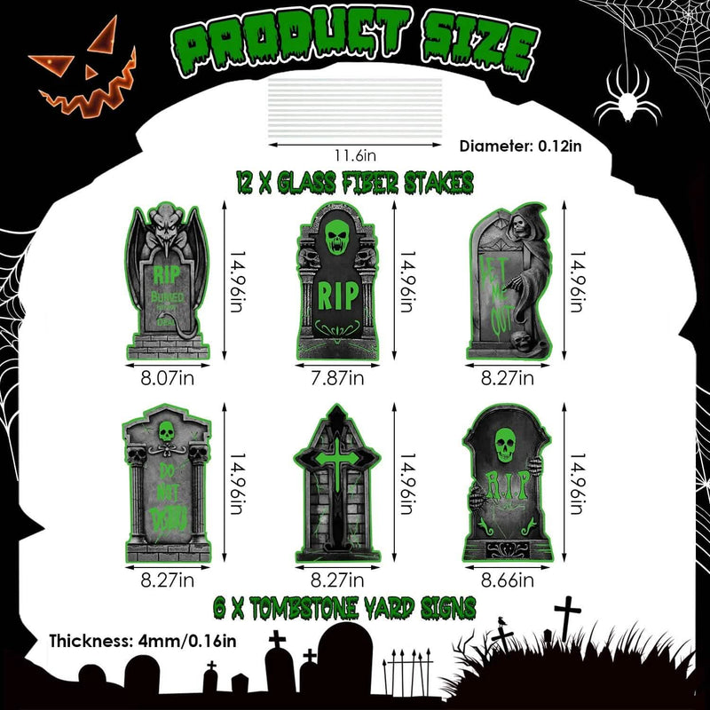 6-Pieces: Glow in the Dark Halloween Yard Sign Decorations with 12 Stakes Holiday Decor & Apparel - DailySale