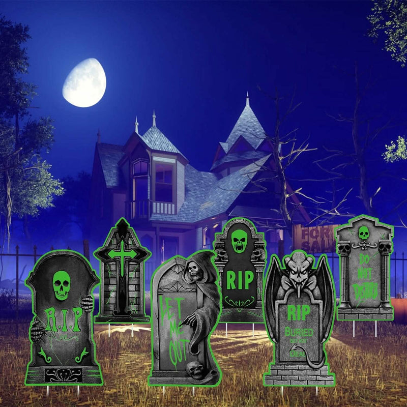 6-Pieces: Glow in the Dark Halloween Yard Sign Decorations with 12 Stakes Holiday Decor & Apparel - DailySale