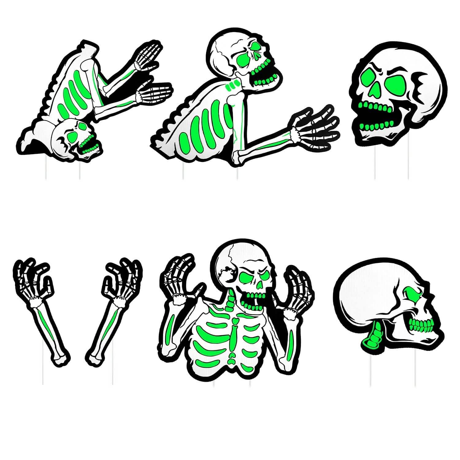 6-Pieces: Glow in the Dark Halloween Yard Sign Decorations with 12 Stakes Holiday Decor & Apparel Skull - DailySale