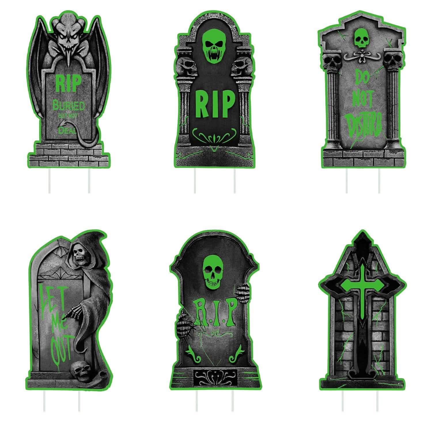 6-Pieces: Glow in the Dark Halloween Yard Sign Decorations with 12 Stakes Holiday Decor & Apparel Tomb - DailySale