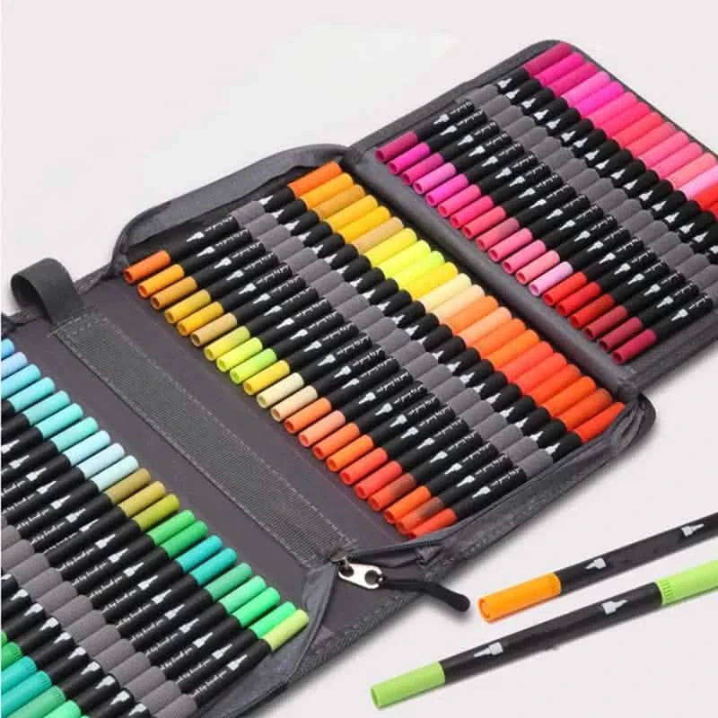 60-Pieces: Vibrant Double-Tip Brush Pens - Artist-Grade Fine & Brush Markers Arts & Crafts - DailySale