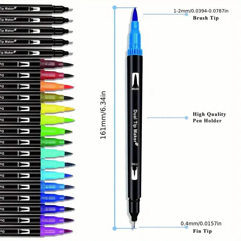 60-Pieces: Vibrant Double-Tip Brush Pens - Artist-Grade Fine & Brush Markers Arts & Crafts - DailySale