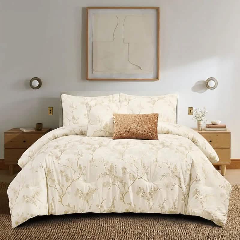 Floral 5-Piece Comforter Set, Farmhouse Bed in a Bag with Comforter, Pillow Shams, Decorative Pillows for All Seasons