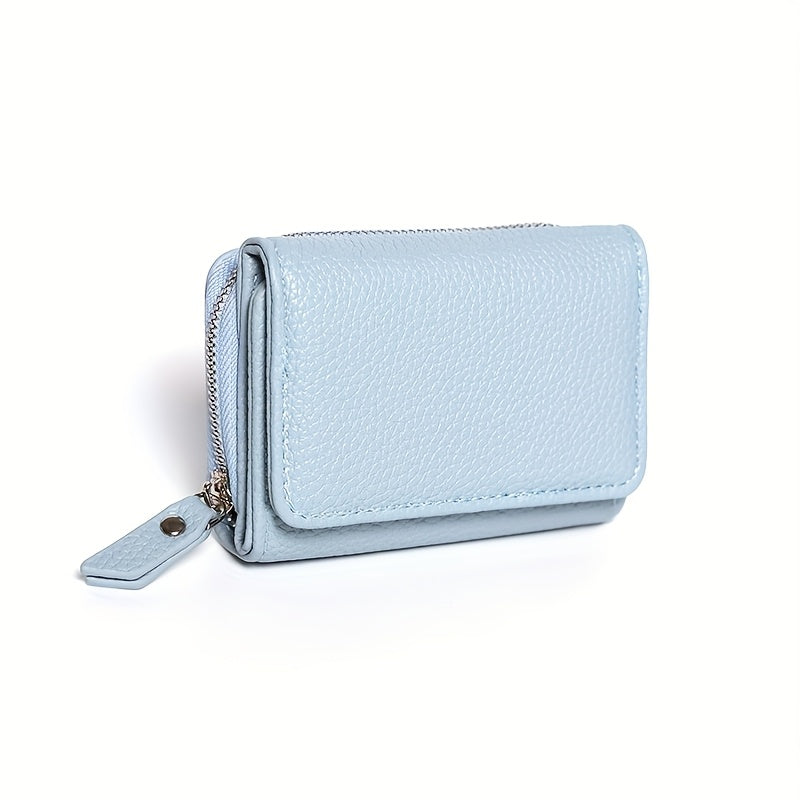 Sky blue pebbled leather trifold wallet
