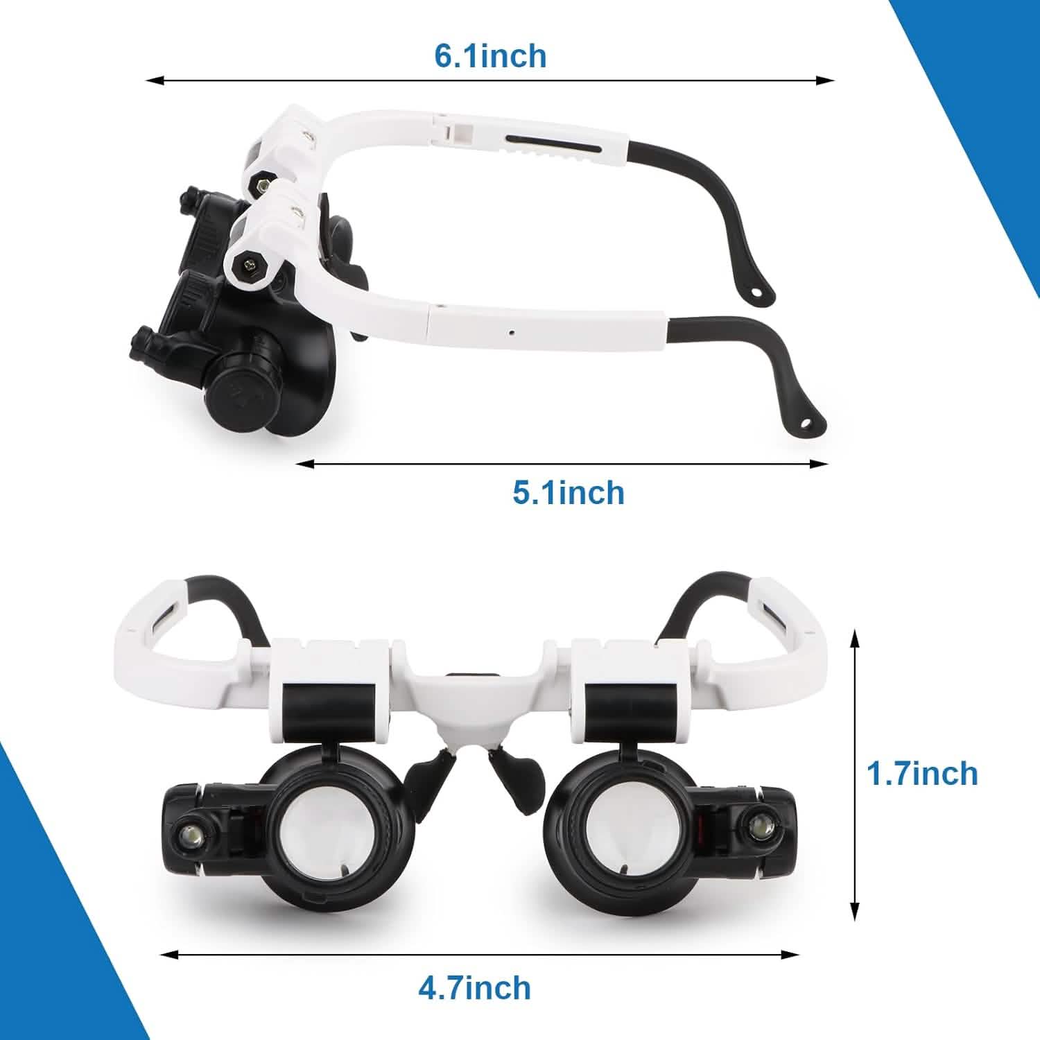 2-LED Head-Mounted Magnifier Glasses – 8x/15x/23x with Repair Light