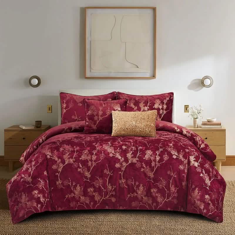 Floral 5-Piece Comforter Set, Farmhouse Bed in a Bag with Comforter, Pillow Shams, Decorative Pillows for All Seasons