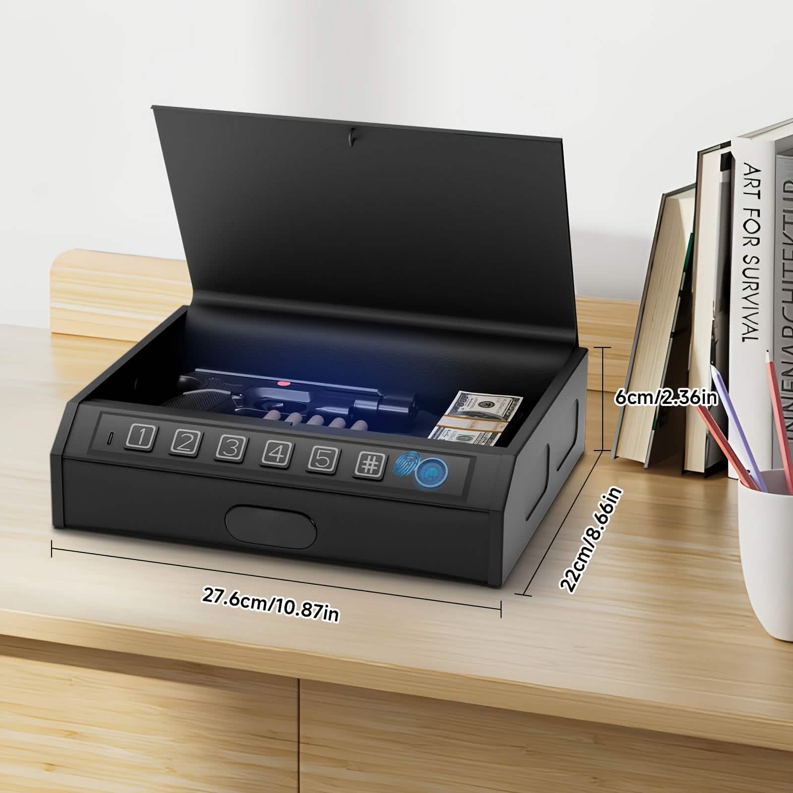 Lockable Storage Box with 3 Unlock Modes – Steel Security Box (Black)